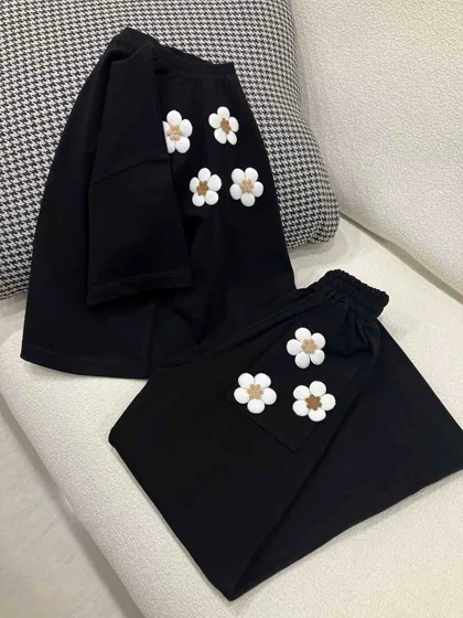 تیشرت شلوار دخترانه سه گل بابونه