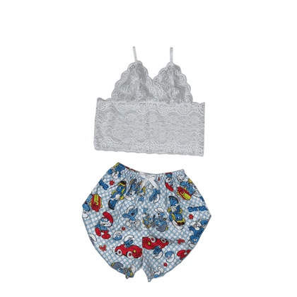 ست نیم‌تنه گیپور و شلوارک طرح اسمورف 137