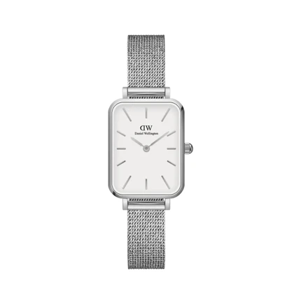 ساعت دنیل ولینگتون حصیری زنانه نقره ای صفحه مستطیل سفید Daniel Wellington Silver