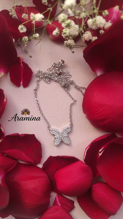 گردنبند زنانه نقره ای پروانه نگین‌دار رنگ ثابت ARA 120