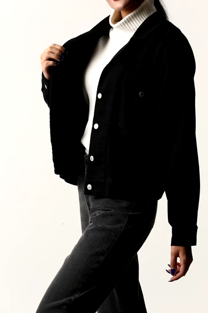 کت کراپ یقه انگلیسی کتان زنانه