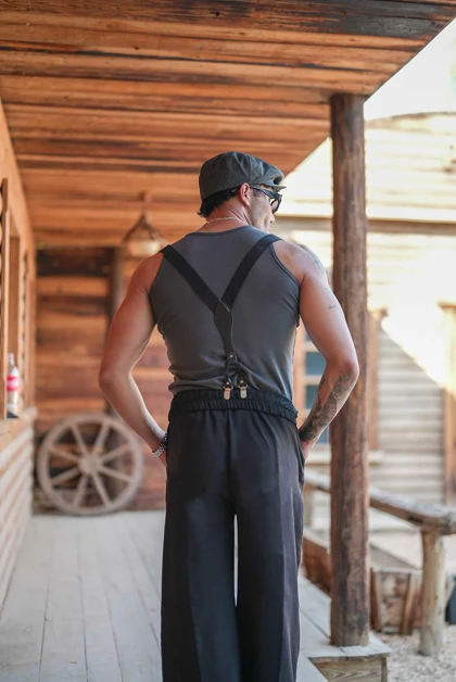 رکابی تنک تاپ یغه کوبایی طوسی تیره OLD SCHOOL