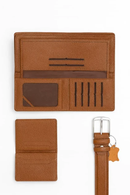 ست چرم طبیعی عسلی