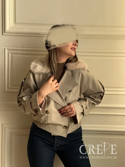 بارانی کراپ یقه خزدار