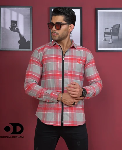 پیراهن زیپی پشمی چهارخانه مردانه