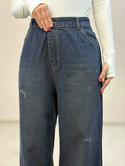 شلوار جین نیم بگ سایز بزرگ تیره 8292
