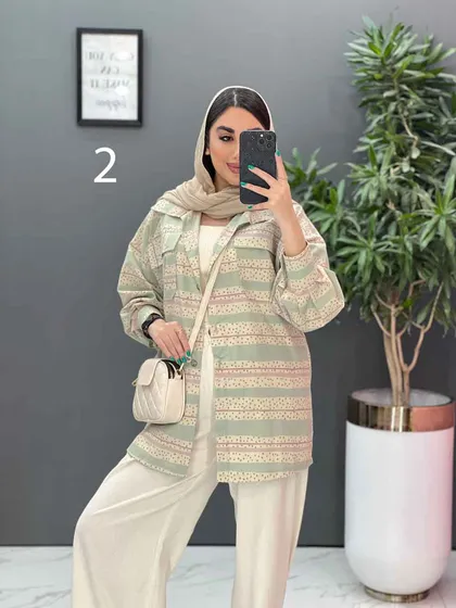 مانتو لینن طرح دار دو جیب پاکتی