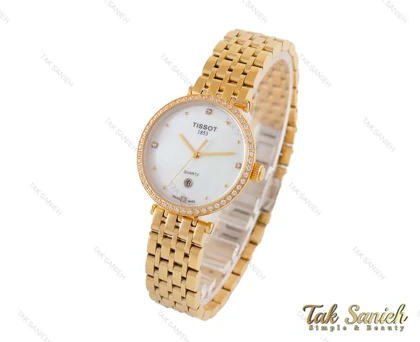 ساعت تیسوت زنانه طلایی نگین‌دار Tissot-3852-L