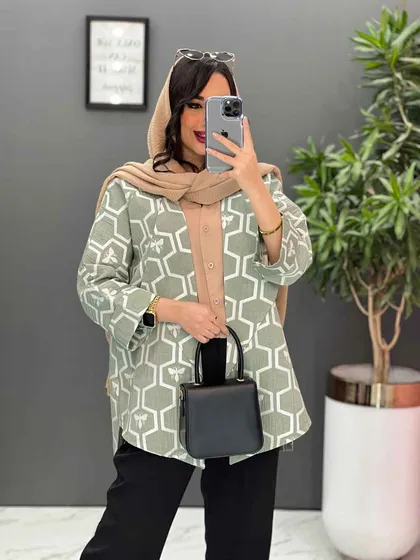 مانتو ژاکارد کتی آستین دوبل