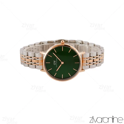 ساعت دنیل ولینگتون زنانه دو رنگ رزگلد نقره ای صفحه سبز 104938