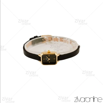 ساعت دنیل ولینگتون زنانه مستطیلی مینی قاب طلایی صفحه مشکی بند چرم 105805