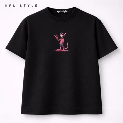 تیشرت باکسی طرح پلنگ صورتی 100٪ پنبه با چاپ مینیمال | کد 1313