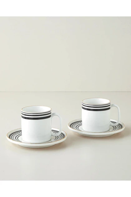 فنجان چای 2 نفره English Home مدل Luminous White - مشکی-سفید-طلایی