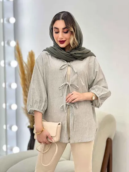 شومیز راه راه جلو بند آستین پیله