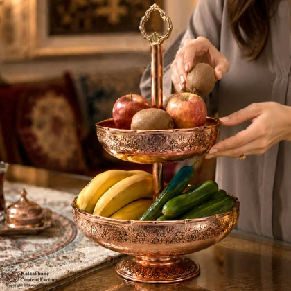میوه خوری 2 طبقه مس دیبا رنگ مسی کد 1054