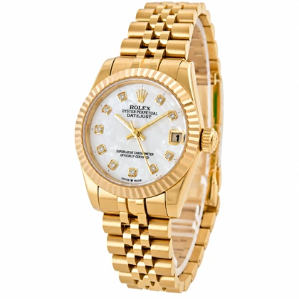 ساعت زنانه رولکس مدیوم Rolex-4449-L طلایی با صفحه سفید صدفی