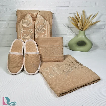 حوله ست یک نفره ژاکارد رنگ نسکافه ای