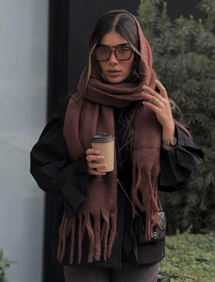 بیگ اسکارف قهوه ای پشمی کد 400