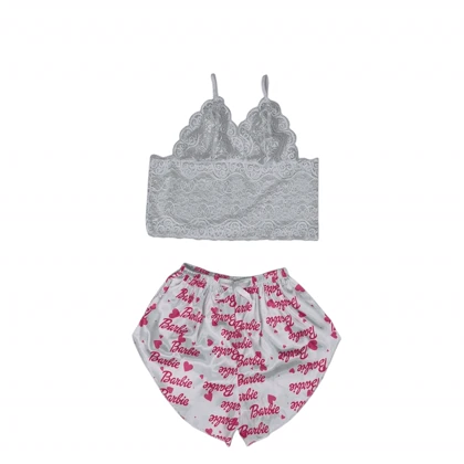 ست نیم‌تنه گیپور و شلوارک طرح باربی 127