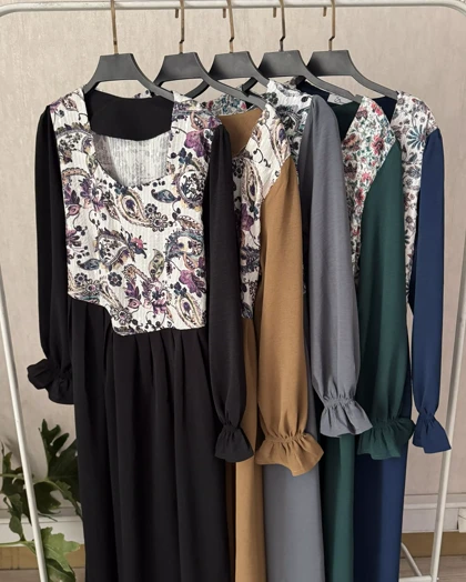 پیراهن مانتویی سوزندوزی سرمه