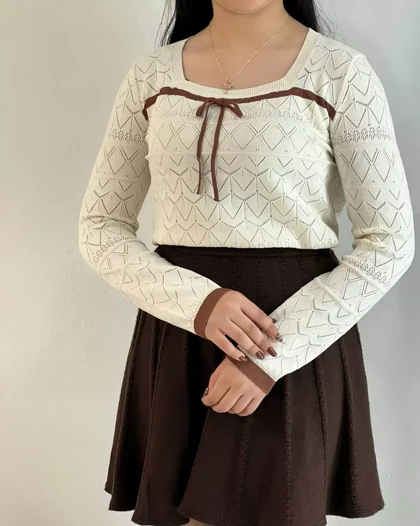 پلیور بافت قلاب بافی یقه پاپیون کد 5385