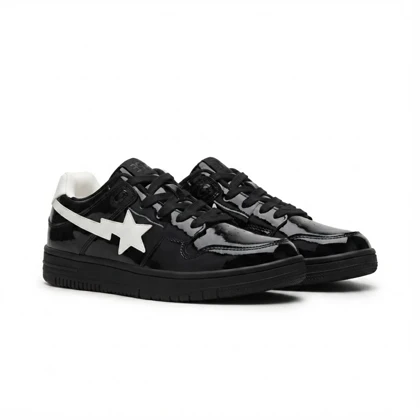 کفش کتانی ونس مدل BAPE STA مشکی سفید ورنی 295697