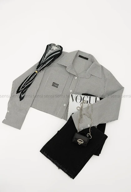 شومیز کراپ راه راه miu-miuکد1005672