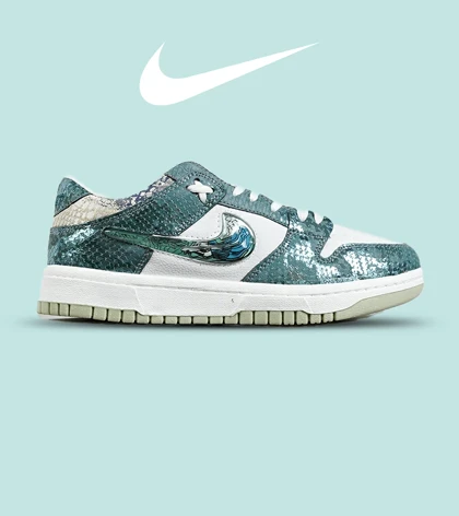 کفش کتانی مردانه و زنانه سبز سفید NIKE dunk low steam puppet مدل 7222