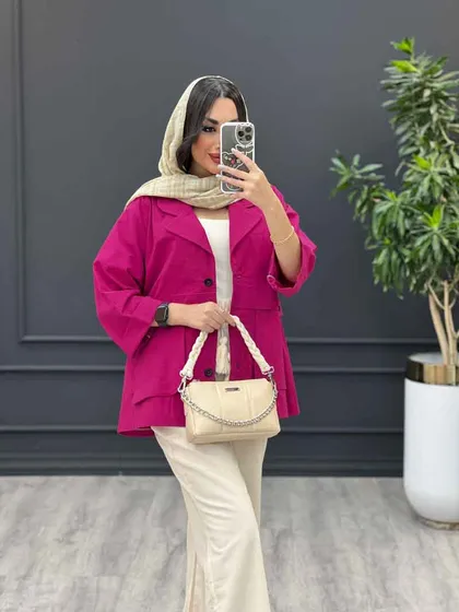 مانتو لینن دو جیب کمر ژیله دار