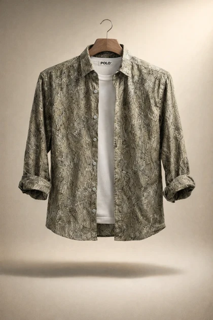 پیراهن کنفی طرح «ماربل اسکچ» سبز لجنی فوق العاده خنک و با کیفیت کد R13