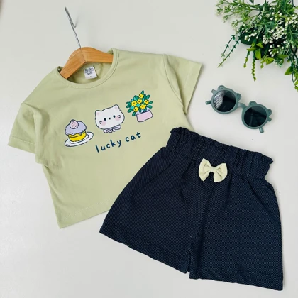 تیشرت شلوارک lucky cat مناسب 9 تا 24 ماه
