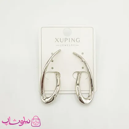 گوشواره زنانه ژوپینگ نقره ای طرح منحنی بدون نگین