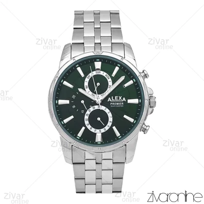 ساعت الکسا پریمیر A0103 مردانه سه موتوره سیلور صفحه سبز 106153