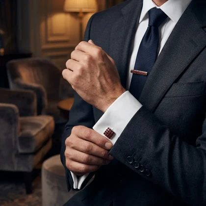 ست دکمه سردست و سنجاق کراوات طرح شطرنجی برند Massimo Dutti