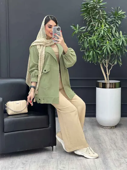 مانتو لینن جیب کج پشت پاگن