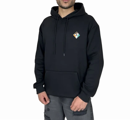 هودی مشکی کلاهدار اورسایز مردانه مشکی MONO با لوگوی لوزی و چاپ پشت