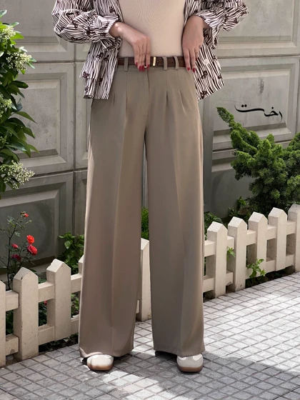 شلوار بگ پارچه ای کمر ساده