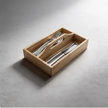 جا قاشق چنگالی دو خانه دسته دار چوبی