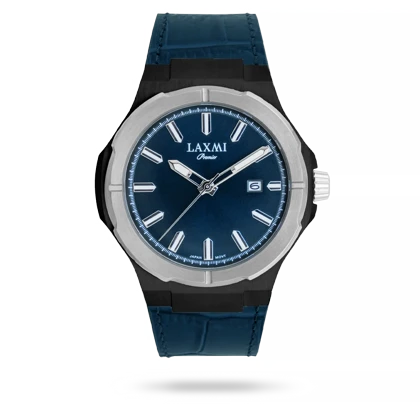 ساعت مچی مردانه لاکسمی بند چرم دو رنگ نقره ای مشکی کد Laxmi 8193/4