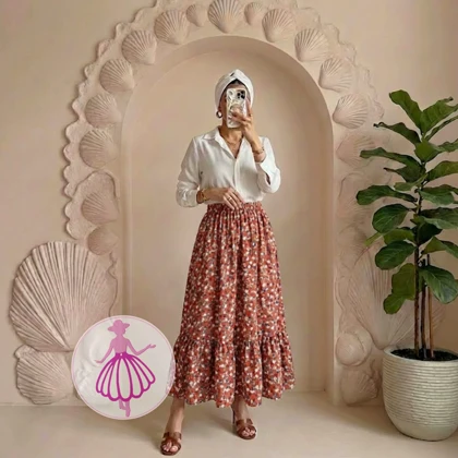 دامن کرپ پفکی بلند شکوفه آبی در رنگبندی متنوع(کد1367)