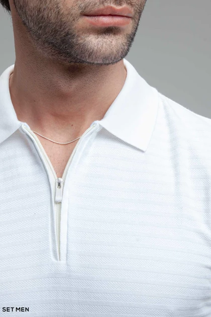 تیشرت یقه دارنیم زیپ بافت