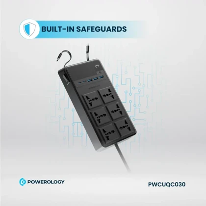 چند راهی برق پاورولوژی مدل PWCUQC030 با 6 سوکت، 5 پورت و کابل شارژ