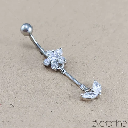 پیرسینگ ناف جواهری مدل گل و برگ 70069