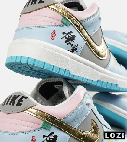 کفش کتانی مردانه و زنانه آبی طوسی طلایی نایک NIKE Dunk Low Remastered
