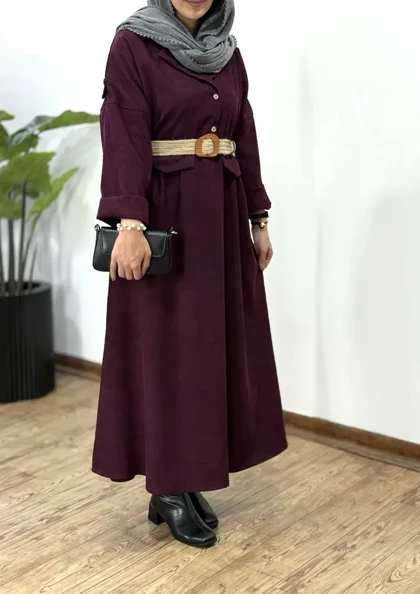 پیراهن مانتویی پاییزه تبسم همراه با کمربند