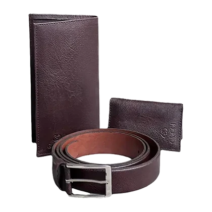 ست هدیه سه تکه کیف پول و کمربند و جاکارتی مردانه چرمی gucci LUXURY-2934