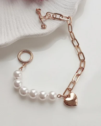 دستبند زنجیری مروارید و قلب ژوپینگ