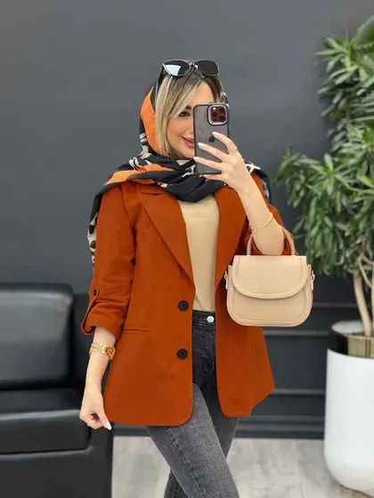 مانتو لینن دو دکمه جیب نما