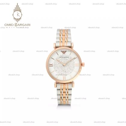 ساعت مچی امپریو آرمانی بند سیلور رزگلد صفحه نگین‌دار Emporio Armani
