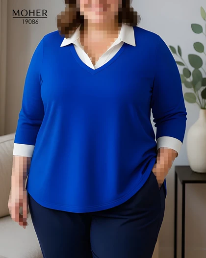 بلوز کاربنی یقه‌دار زنانه سایز بزرگ